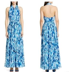 Mark & James Badgley Mischka Blue Floral Halter Maxi Dress Size 12 Chiffon